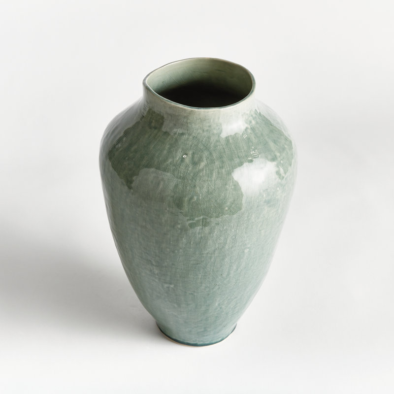 Handmade Ceramic Table Vase, Blue, 15.25" H x 10.25" W x 10.25" D