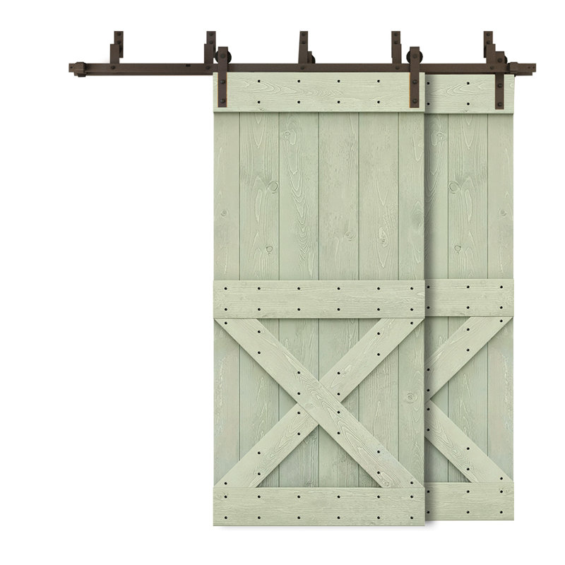Porte de grange en bois peint, 36 po x 84 po, Vert clair, Noir