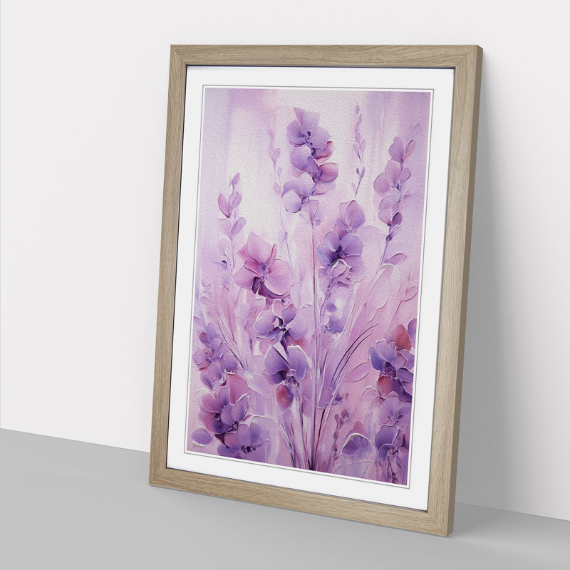 Lavender Flower Abstract Art - Framed Print, 34cm H x 25cm W, Oak Framed