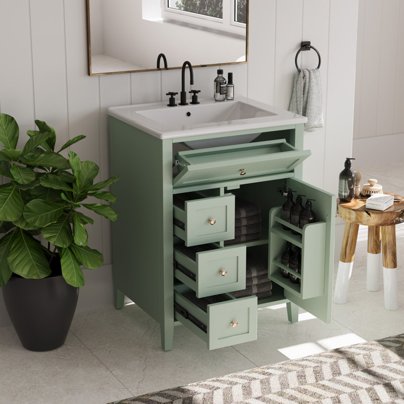 Meuble-lavabo de salle de bain avec lavabo, meuble-lavabo avec tiroir rabattable, 3 tiroirs, porte à fermeture en douceur