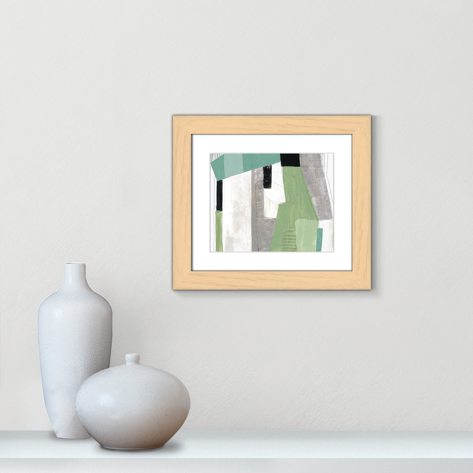 Evergreen Essence Print, 14.5" H x 16.5" W x 1.25" D, Natural Cube Frame - Matted Fine Art Paper Print, White