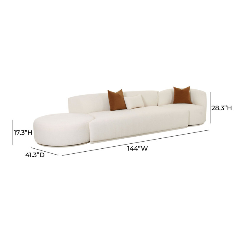 144'' Cream Boucle Velvet 3-Piece Sofa with Ottoman