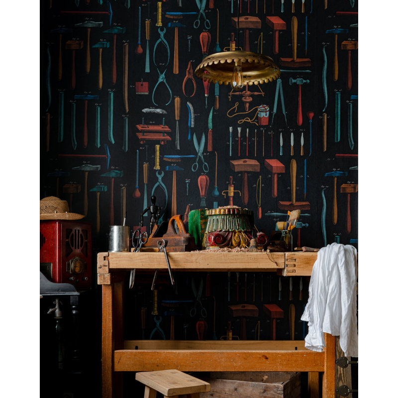 The Artists House Wallpaper Roll, Anthracite/Red/Blue