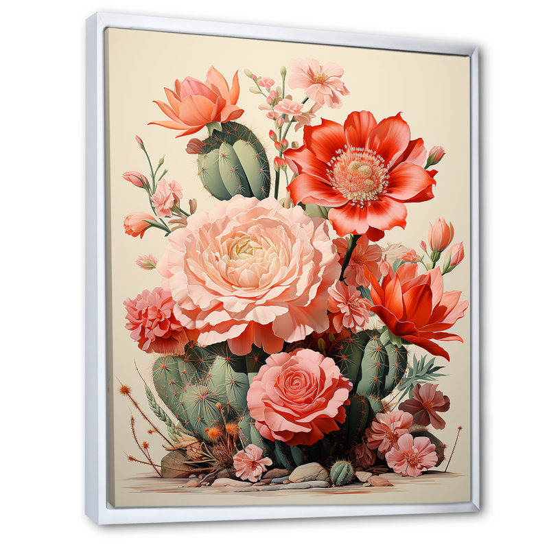 Collage de cactus Coral Cluster - impressions sur toile de cactus, Cadre flottant blanc, H 44 po x l 34 po x P 1,5 po