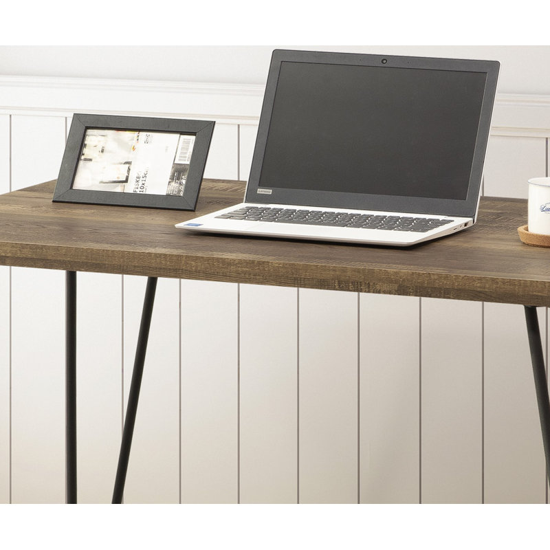 Fawn Wooden Writing Desk with Metal Hairpin Legs, Rustic Oak