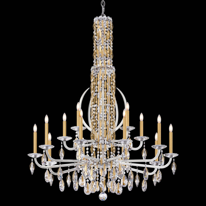 Siena 17 Light 40.5in x 50.5in Two-Tier Chandelier with Crystal Tusks in Polished Stainless Steel with Clear Radiance Crystals