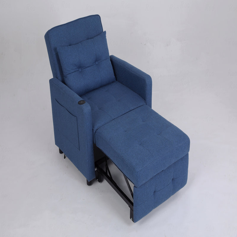 Avec fauteuil inclinable avec canapé-lit 3-en-1 Canapé-lit escamotable Fauteuil-lit simple réglable avec ports USB, poche latérale, tissu en lin revêtu de bleu marine