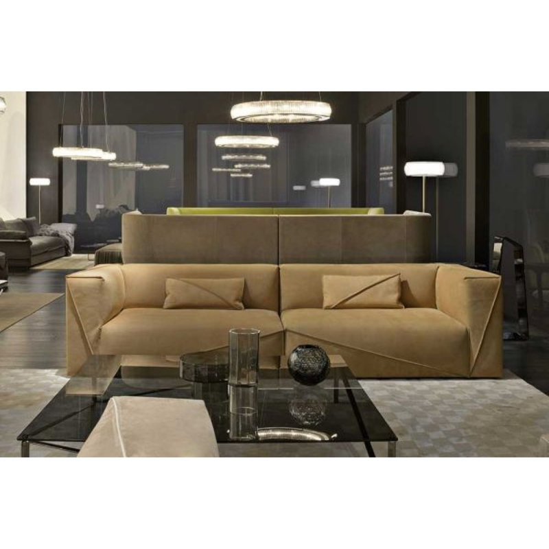 1 - Lustre cylindrique à DEL simple avec détails en verre Rhea Fendi, Bronze, Transparent, 47” Diameter x 6” Height
