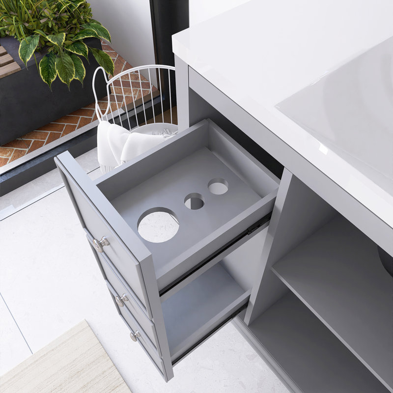 36 po Meuble-lavabo autoportant avec plateau en résine blanche non assemblé, Gris
