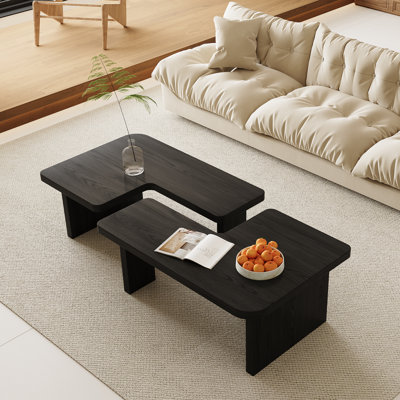 Wood Coffee Table, Mid Century Modern Living Room Table, Free Adjustable Shape, No Assembly Needed Pieces