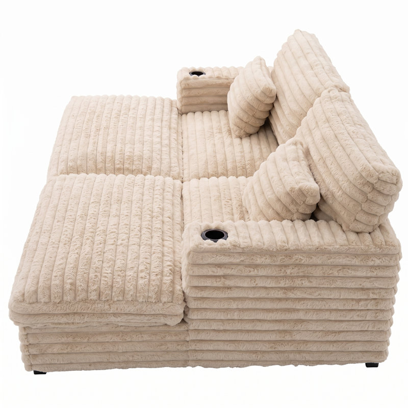 Canapé double 83,5 po, Fausse fourrure champagne