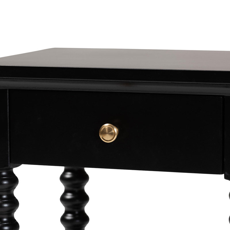 Baxton Studio Terentia Nightstand With Bobbin Legs - 1-Drawer Bedroom Side Table With Storage Shelf, Black, Black