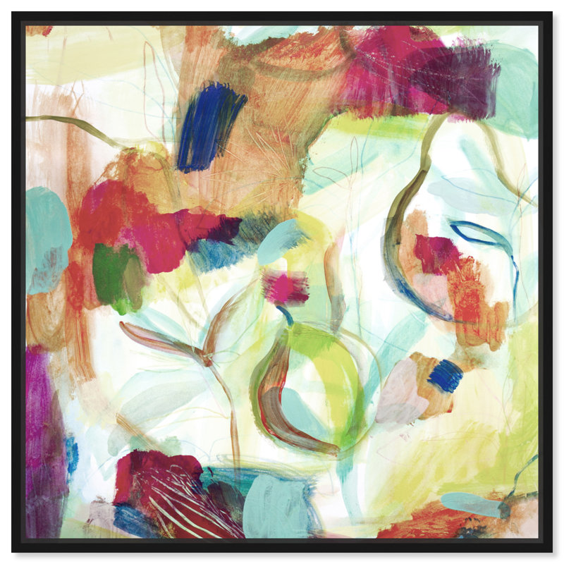 Abstrait blanc / mauve / vert Amazonie I - peinture, H 30 po x l 30 po, Toile encadrée, Noir