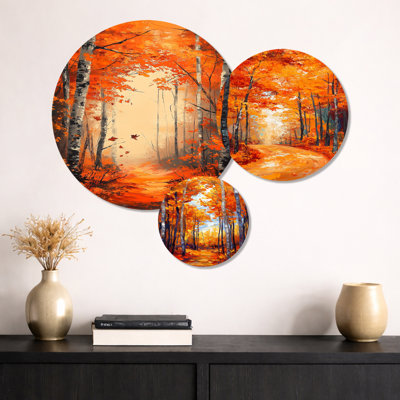 «Wild Brush Autumn Forest - Orange Nature», art mural en métal 3 pièces