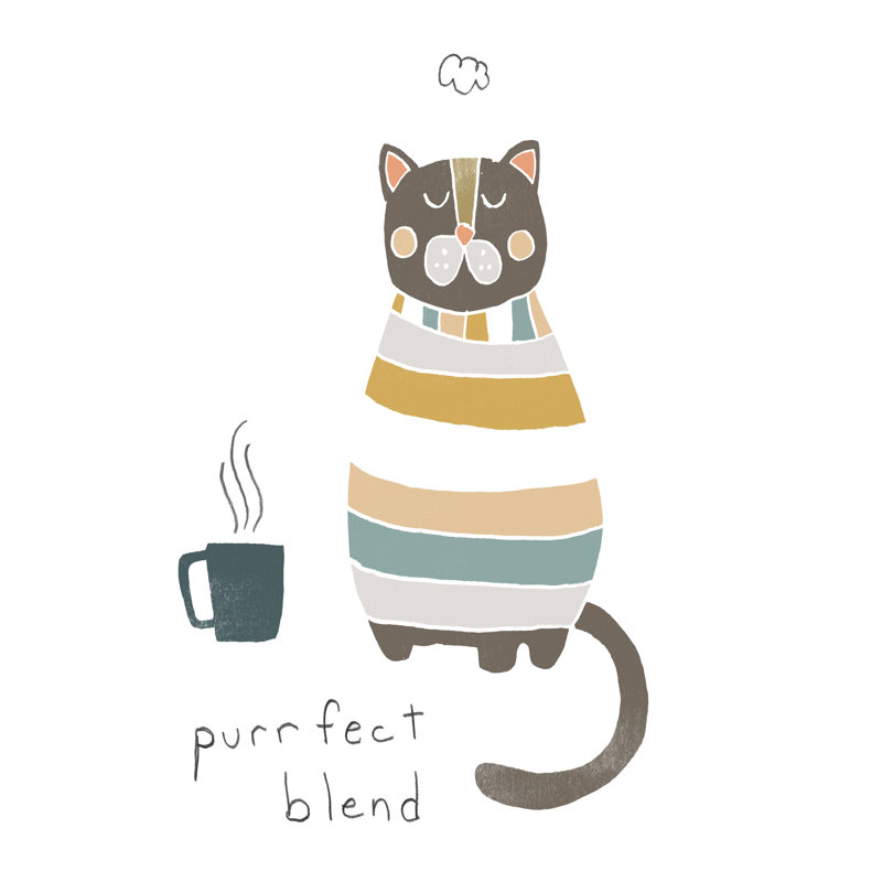 Coffee Cats IV - Painting, 122 cm H x 81 cm W, Black Floater Framed