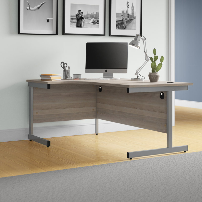Buariki L-Shaped Metal Base Desk Shell, Beech, Silver, Right