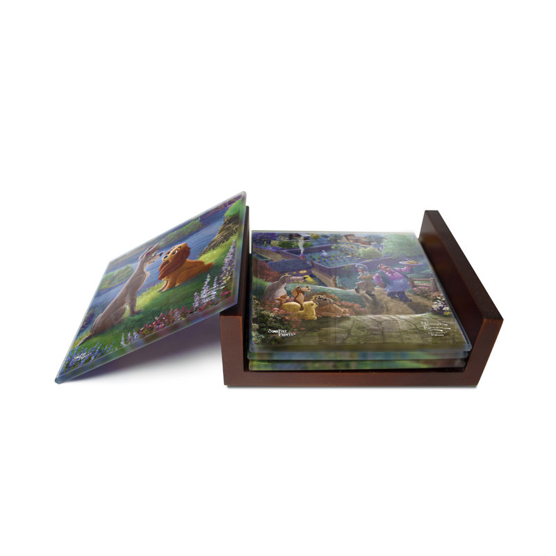 (Symboles) Ensemble de sous-verres en verre Starfire, Thomas Kinkade / Dame et le clochard tombant amour