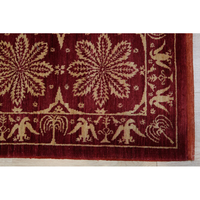 Coral Hand-Knotted Wool Floral Constellations Geometric Modern Contemporary Carpet Rug, 8' x 11'