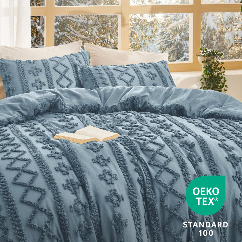 Ensemble de literie Boho, Bleu gris, Housse de couette et insert très grand + 2 très 