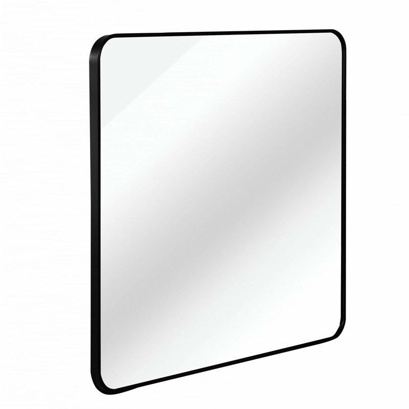 Miroir mural mural en métal pour salle de bain, Carrée, Noir, 36 po x 36 po