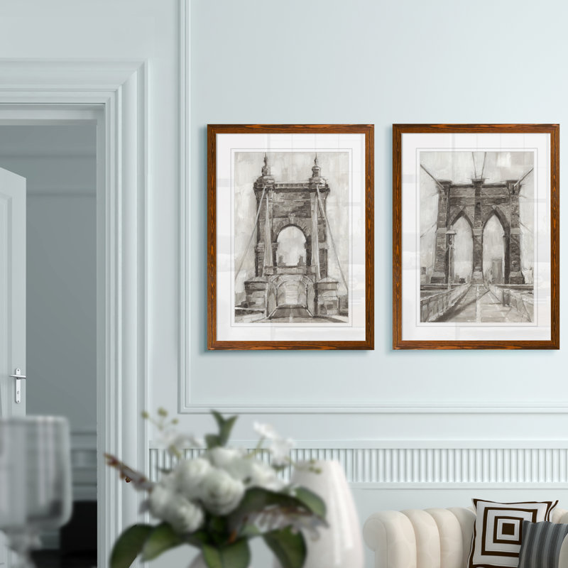 «Bridge Crossing I», ensemble de 2 reproductions d'art encadrées, Cadre en érable, H 24 po x l 18 po x P 1,25 po, Blanc