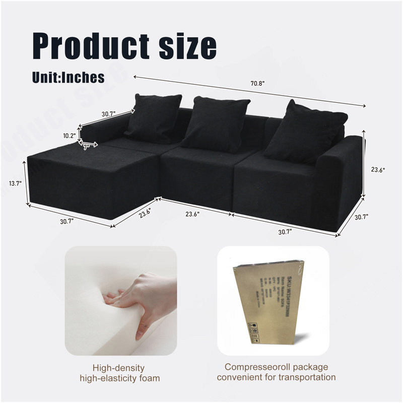 Canapé modulaire convertible convertible en microfibre, Noir antique