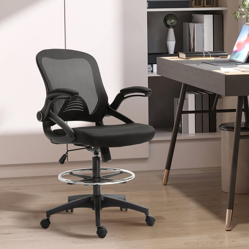 Chaise de dessinateur en filet, chaise de bureau haute avec support lombaire, accoudoirs rabattables