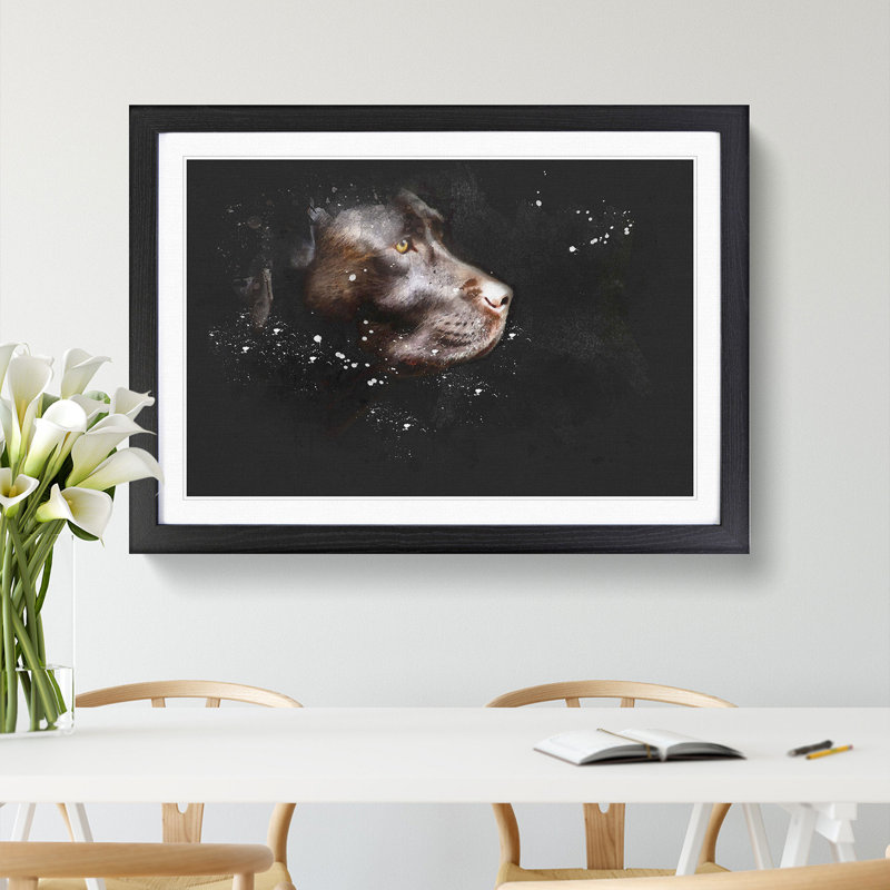 Chocolate Labrador Dog - Picture Frame Painting, 65cm H x 90cm W x 2cm D, Black Framed