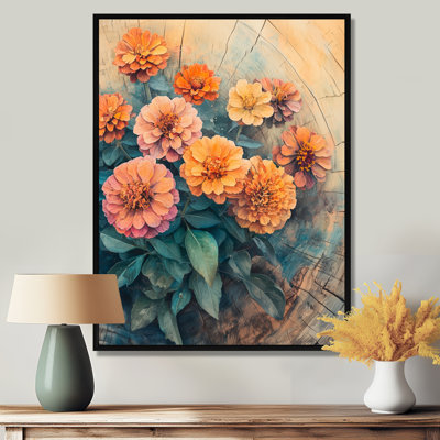 Ghofran Zinnias Garden On Wood Slide III - Zinnias Wall Art