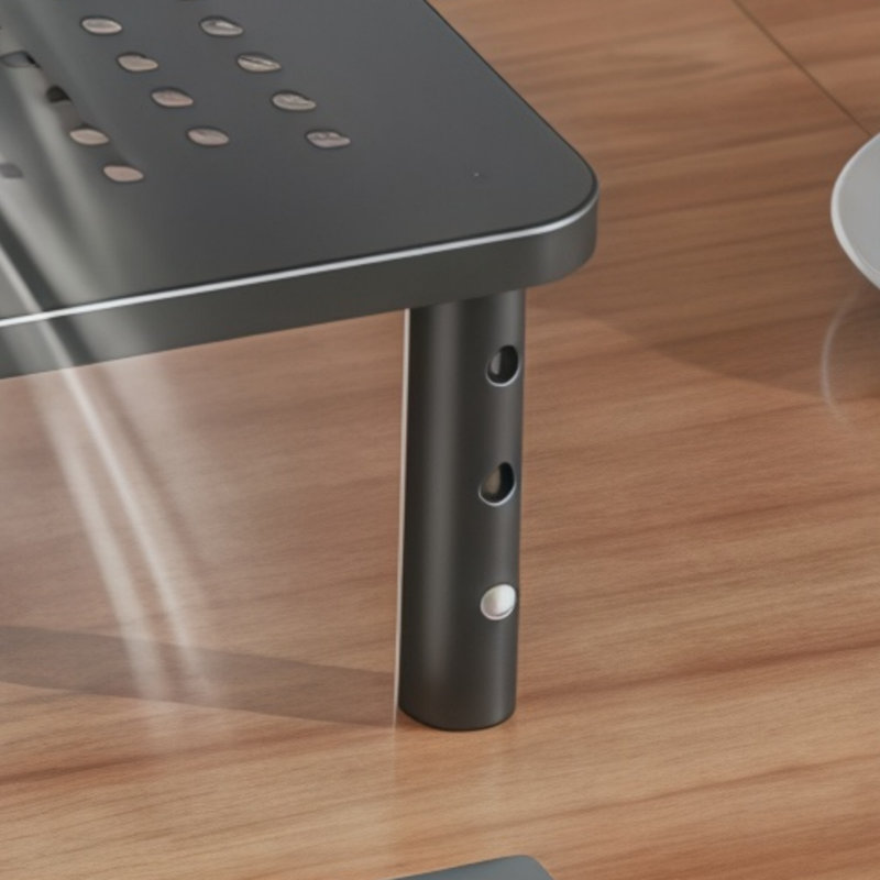 Support pour écran réglable avec espace de rangement, adapté pour le bureau et la maison, paquet simple noir.