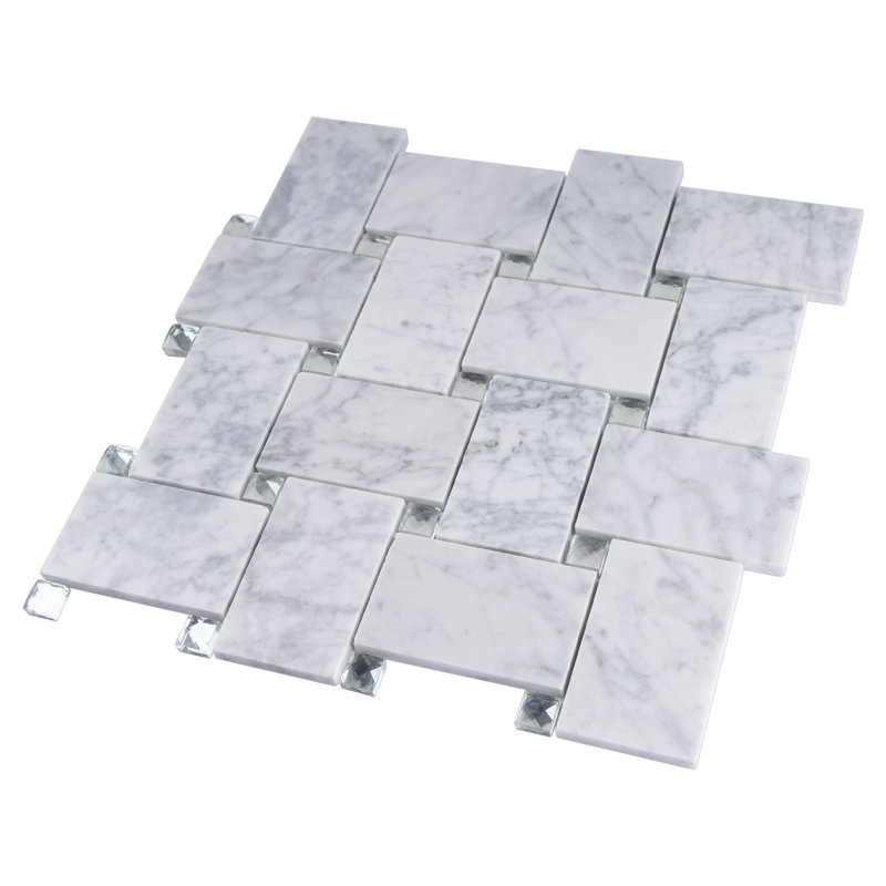 Carrara White 11.74 in. x 11.74 in. Basketweave Polished Marble Mosaic Tile