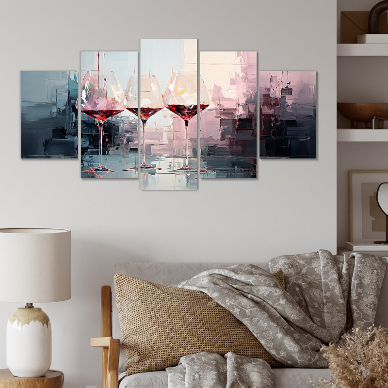  «Wine Glasses Deep Collage - Wine Multipanel Wall Art, ensemble