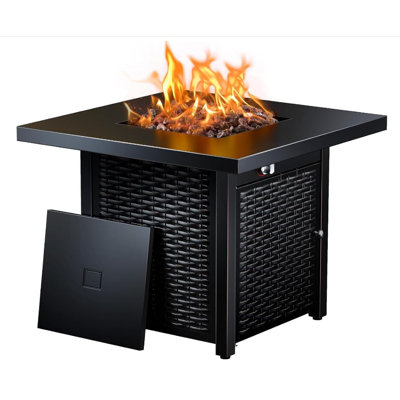28" Propane Fire Pit Table. 50.000 BTU -Listed Steel Gas Fire Pit with Lid & Lava Rock for Patio. Deck. Garden
