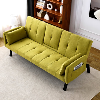 Lit pliant multi-fonctionnel en coton et en lin de 70 pouces, se transforme en balcon en deuxième salon, avec porte-gobelet central avec rangement latéral, 2 modes d'accoudoirs