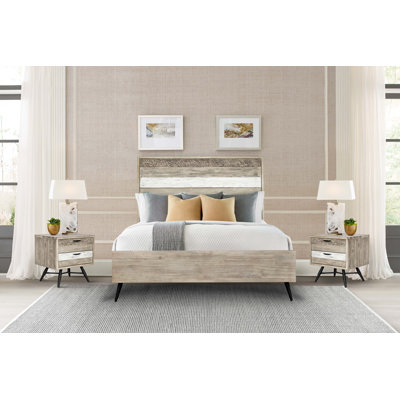 Bryse 3 Piece Bedroom Set In Two-Tone Acacia Wood