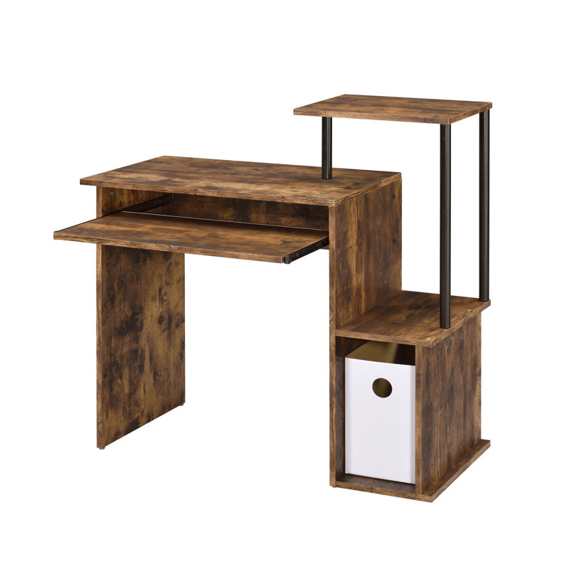 Computer Desk With Keyboard Tray And Shelves In Weathered Oak Black Study Functional Shelving Home Office