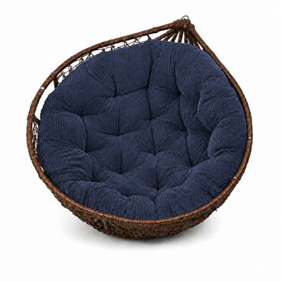 47.2" Round Papasan Chair Cushion, 4" Thick Overstuffed Tufted Corduroy Replacement Cushion with 4 Double Ties, Plush Round Seat Pad for Moon Chair, Indoor Reading Nook, Living Room, Bedroom, Cozy Lounge Seating, Chair Cushion Only