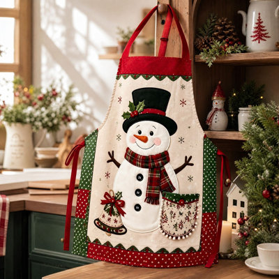 Tabliers de Noël matelassés, tabliers de cuisine festifs avec poche, tabliers décoratifs ajustables pour la cuisine, la pâtisserie, les fêtes et la décoration intérieure
