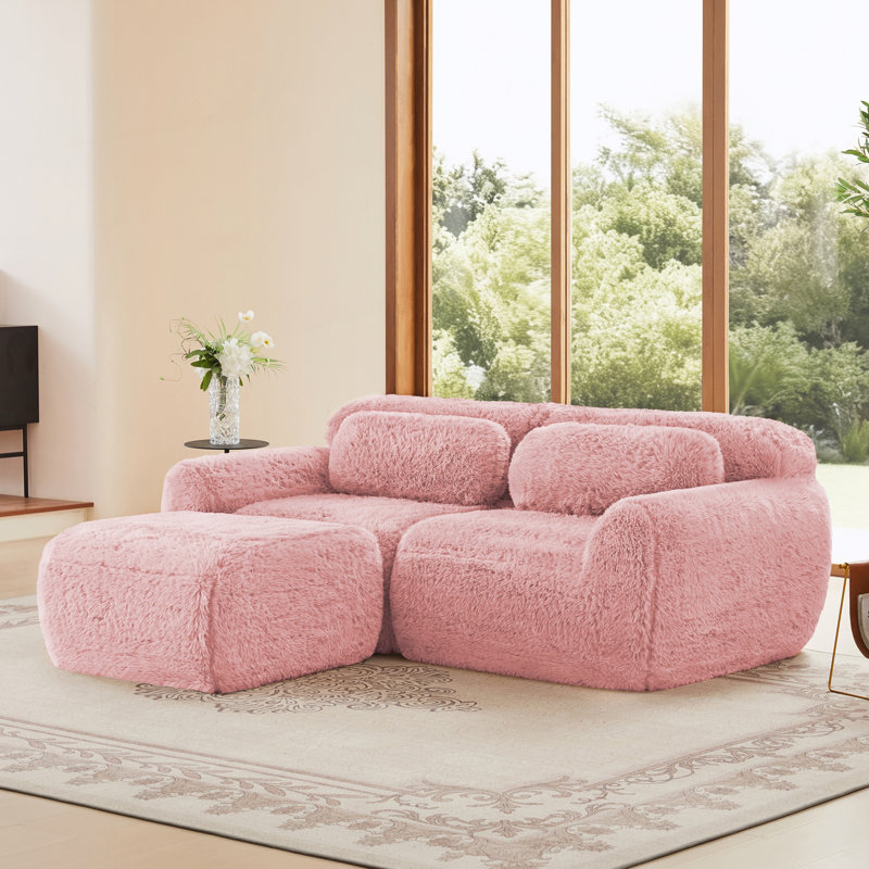 Canapé en L sans os, aucun assemblage requis, Rose, H 28,7 po x l 80,4 po x P 70,4 po