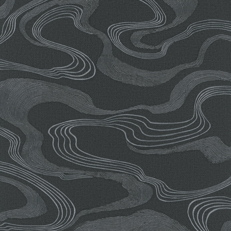 Kumano Pearlescent Abstract Flow Design Wallpaper Roll, Black