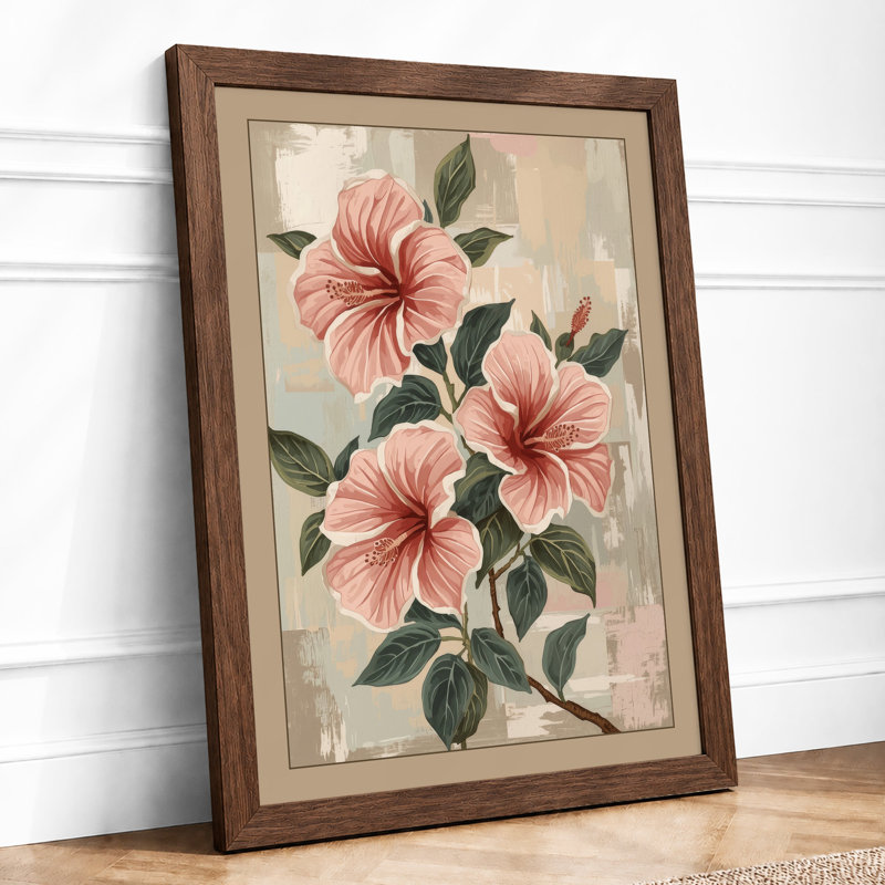 Hibiscus Bloom Botanical - Framed Print, A3 - 42.0 x 29.7 cm, Walnut