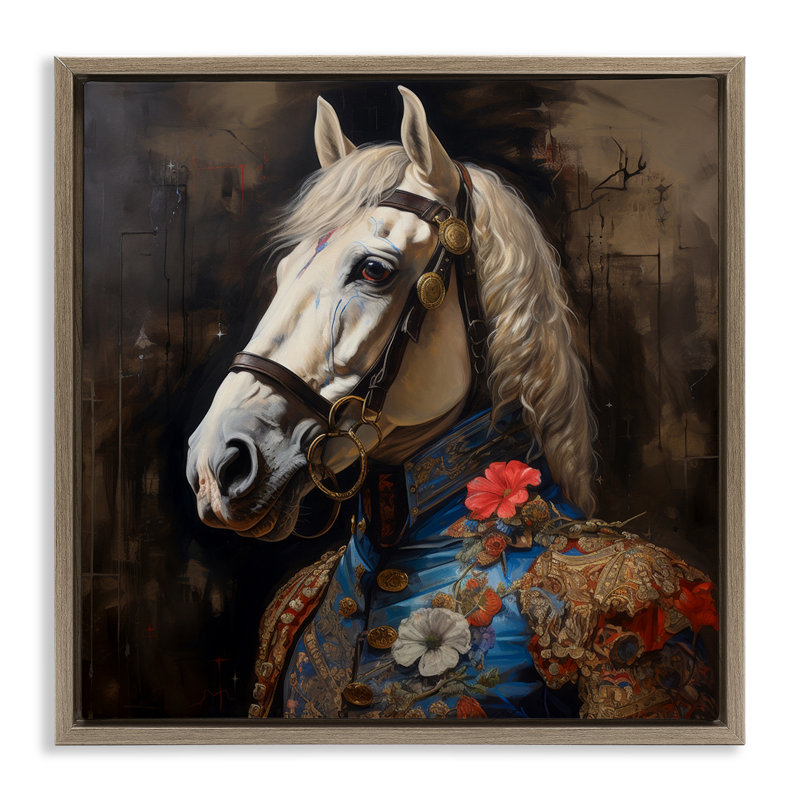 «Horse with Regal Apparel», art mural en toile encadrée par Lazar Studio, Cadre flottant orme Montalcino, H 18 po x l 18 po