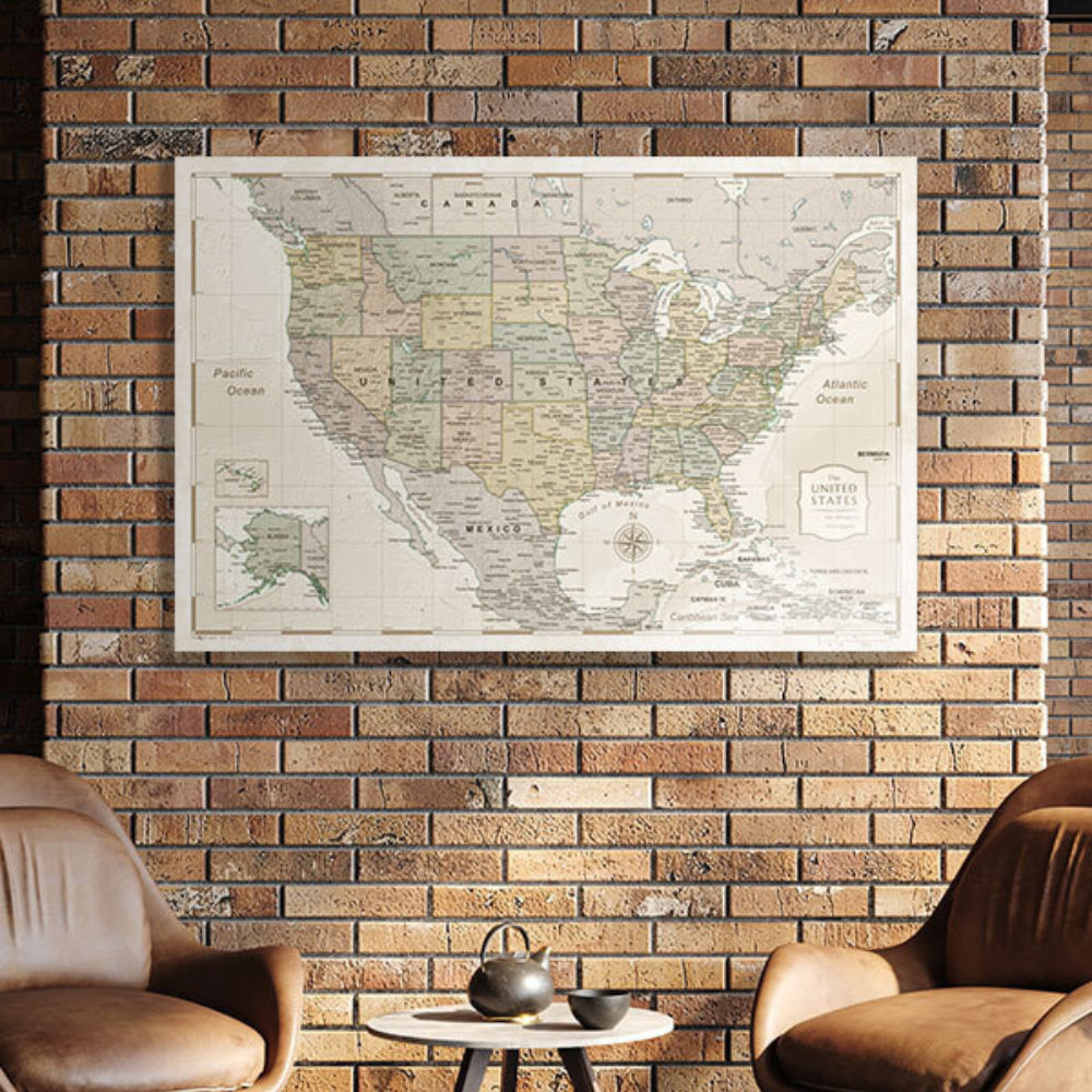 Breakwater Bay USA Push Pin Travel Destination Map, Pinable Canvas W ...