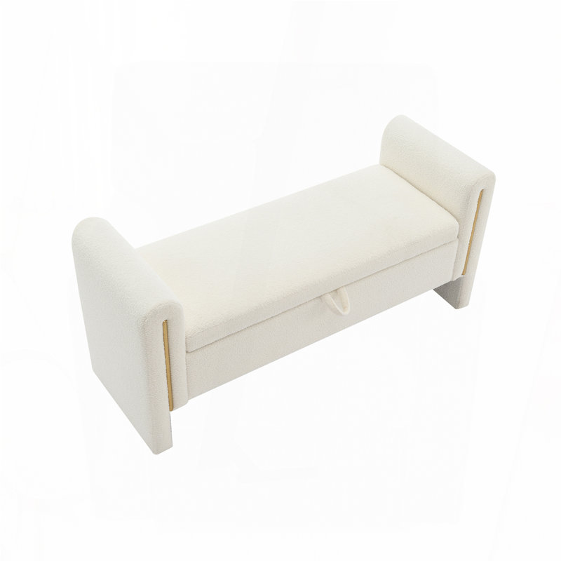 Banc de bout avec accoudoirs et rangement Modern, Crème