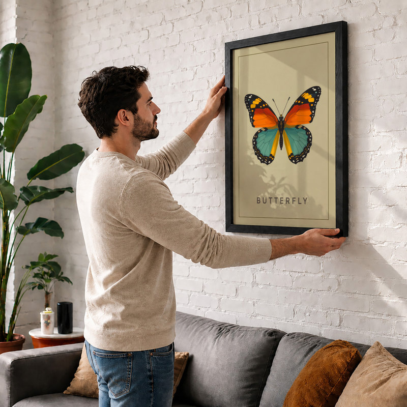Botanical Butterfly Study Modern - Framed Print, A1 - 84.1 x 59.4 cm, Oak