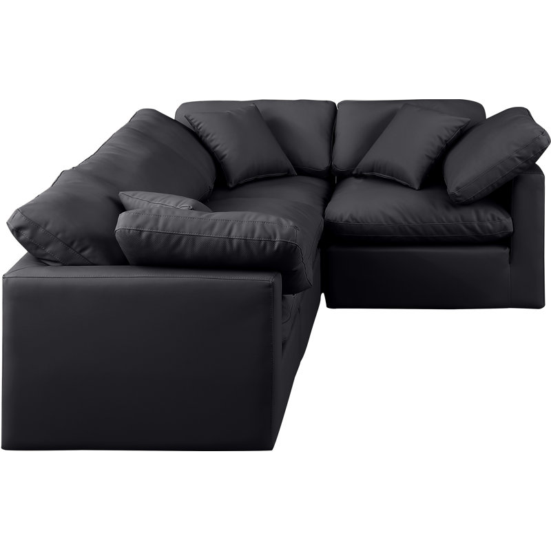 Canapé modulaire en similicuir 4 pièces Itala, Cuir végétalien noir