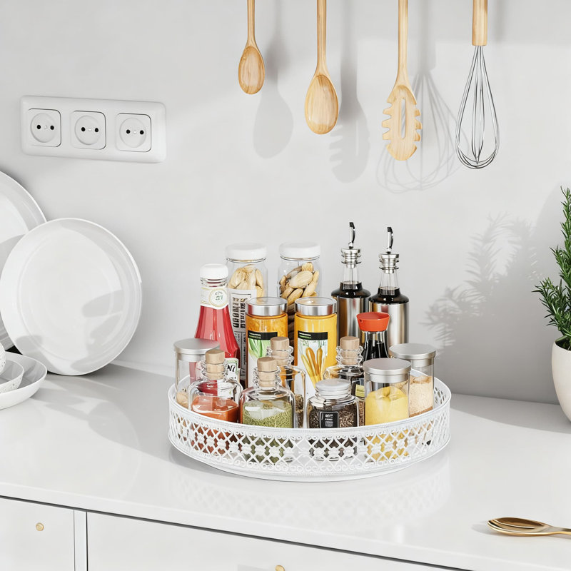Heavy-Duty Metal Lazy Susan Turntable Organizer With 360-Degree Rotation, Raised Floral Edges And Non-Slip Base For Kitchen Cabinet, Pantry, Bathroom Countertop Storage
