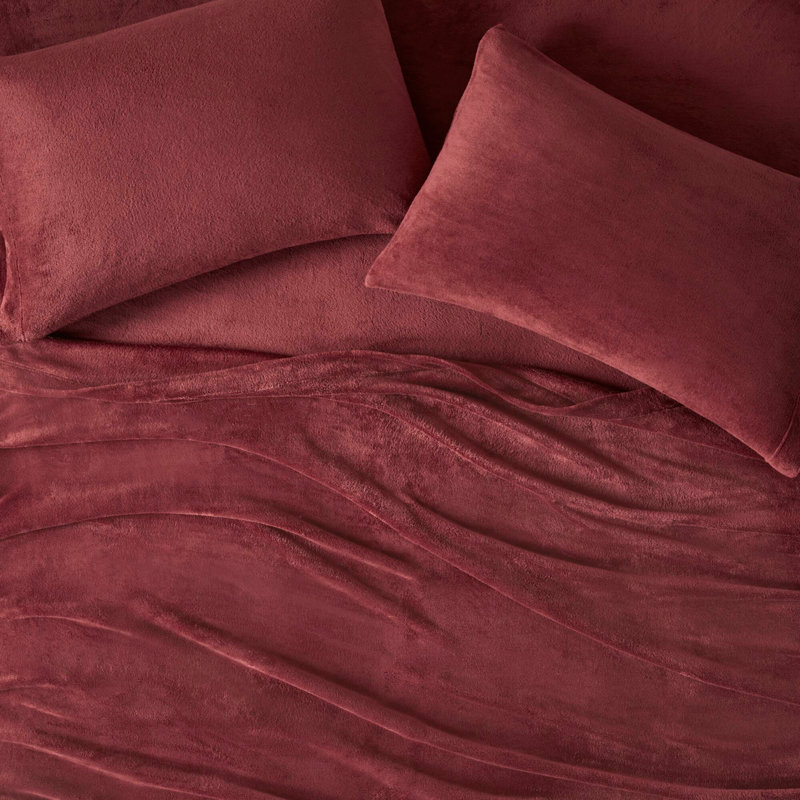 4 PCS Micro Plush Sheet Set, Burgundy, King Sheet Set