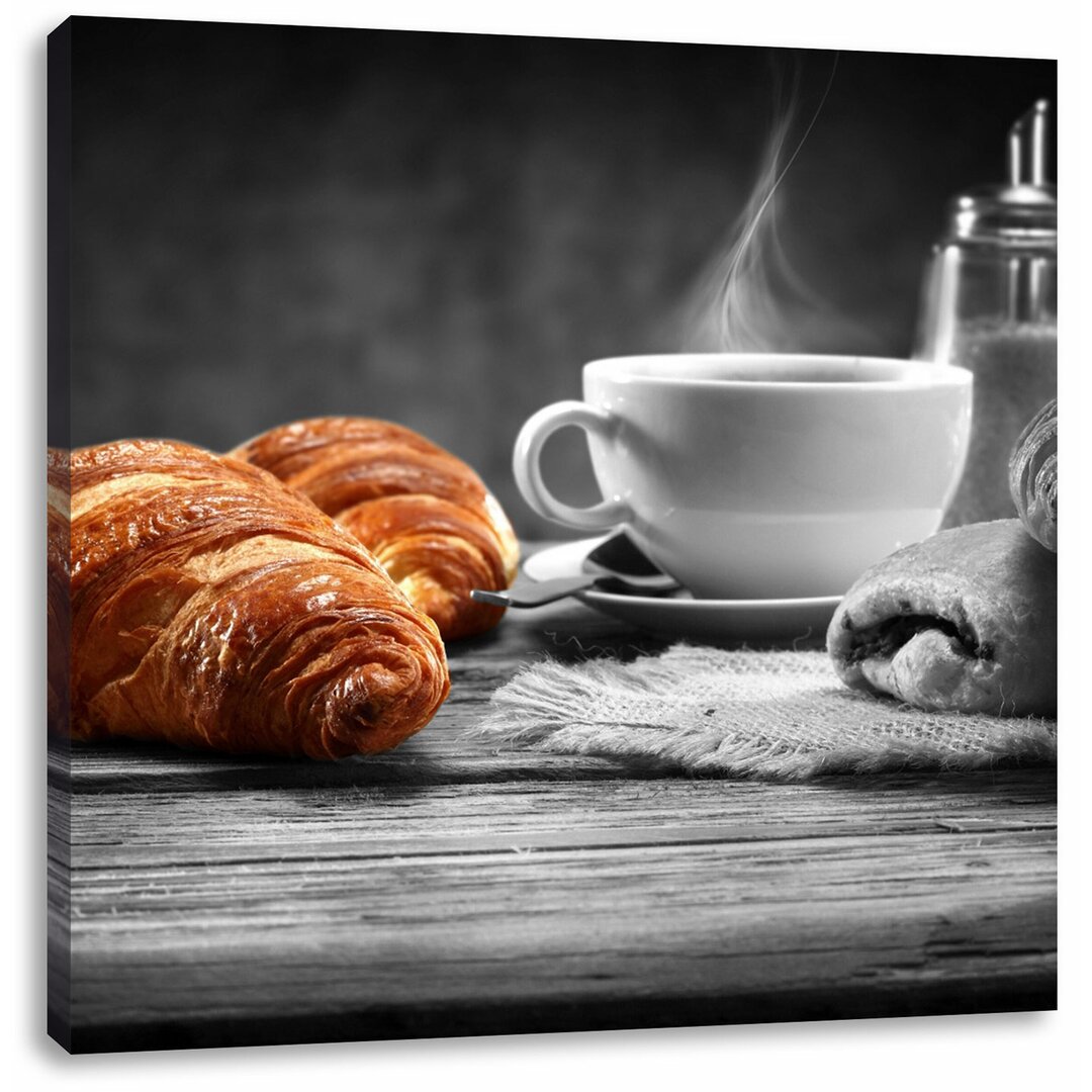 Leinwandbild Croissants mit frischem Kaffee