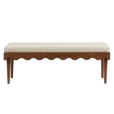Mirette Scalloped Edge Striped Accent Bench in Oatmeal Stripe